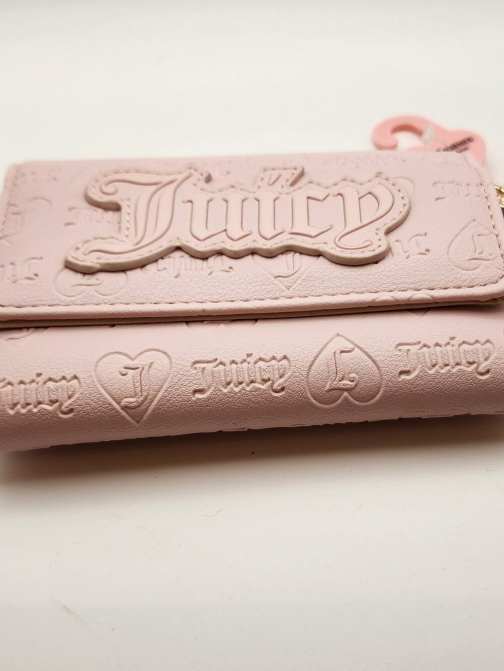 Juicy Couture Wallet trifold pink heart keychain gold tone NWT